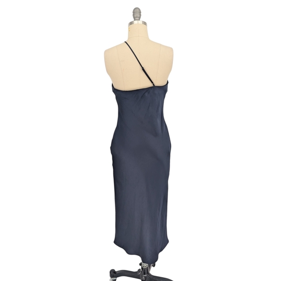 Express One Shoulder Satin Slip Midi Dress Navy Blue size XSmall cocktail party - Picture 2 of 6